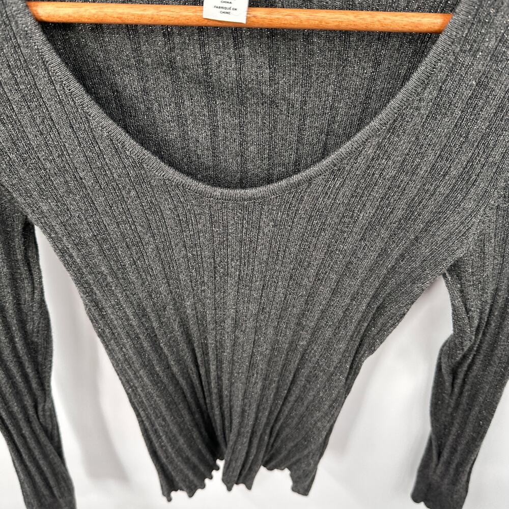 WHITE HOUSE BLACK MARKET Gray Metallic Scoop Neck Sweater // S - Picture 5 of 7